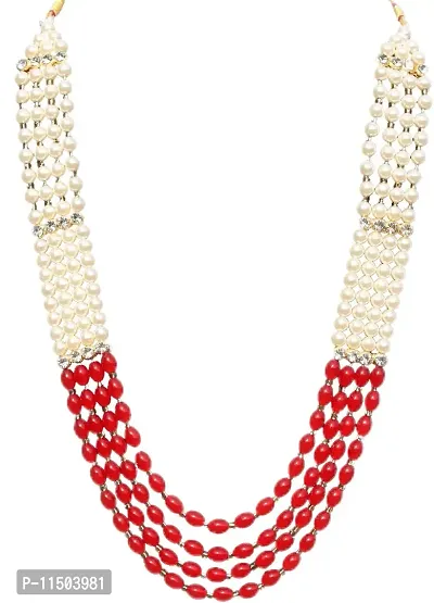 OneStoreIndia Handmade Groom Necklace Sherwani Dhula Mala With Pearls, Stone & Studded AD(American Diamond) Necklace Jewellery For Men/Groom.(7990)