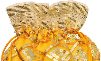OneStoreIndia Handmade Traditional Designer Potli for Women & Girls or Gift Bags for Festivals, Religious products or Special Occasions.|Potli - 7| (Small, Yellow)-thumb1