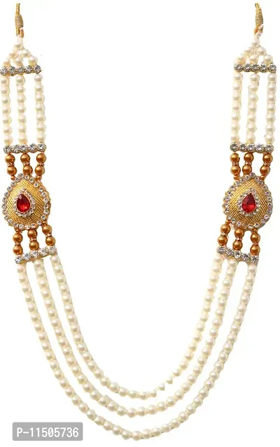 OneStoreIndia Handmade Groom Necklace Sherwani Dhula Mala With Pearls, Stone & Studded AD(American Diamond) Necklace Jewellery For Men/Groom.7855