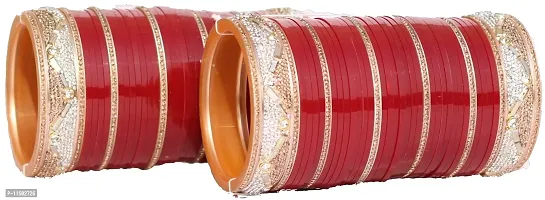 OneStoreIndia Handmade Traditional Designer Chura Stone Studded Bangle Set Jewellery for Women.1 (Mahroon, 2.8, Printed Box)