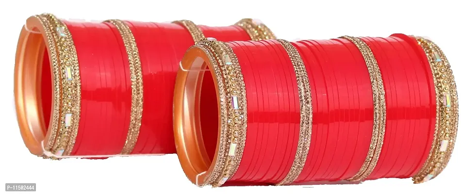 OneStoreIndia Handmade Traditional Designer Chura Stone Studded Bangle Set Jewellery for Women.9 (Red, 2.2, Printed Box)
