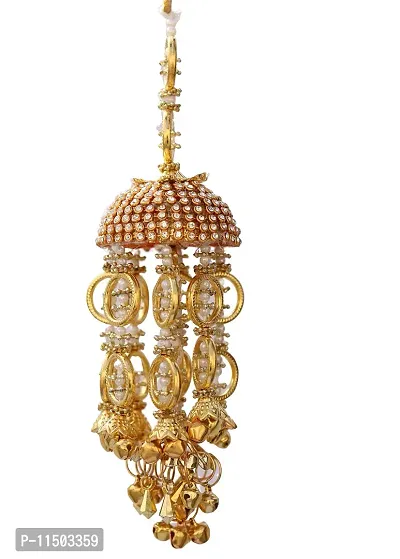 Geetanjali Plastic Base Metal Pearl Handmade Traditional Wedding Bridal Hand Hanging Kalira Kalere Kaleera for Women - Set of 2 (Pair , 8404) (Gold)-thumb3