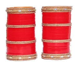 OneStoreIndia Handmade Traditional Designer Chura Stone Studded Bangle Set Jewellery for Women.9 (Red, 2.2, Printed Box)-thumb1