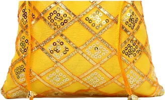 OneStoreIndia Handmade Traditional Designer Potli for Women & Girls or Gift Bags for Festivals, Religious products or Special Occasions.|Potli - 7| (Small, Yellow)-thumb2