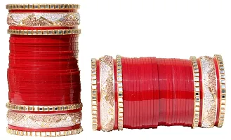 OneStoreIndia Handmade Traditional Designer Chura Stone Studded Bangle Set Jewellery for Women.9 (Mahroon, 2.6, Golden Box)-thumb1