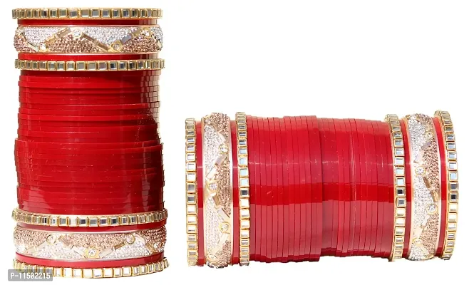 OneStoreIndia Handmade Traditional Designer Chura Stone Studded Bangle Set Jewellery for Women.9 (Mahroon, 2.6, Golden Box)-thumb2