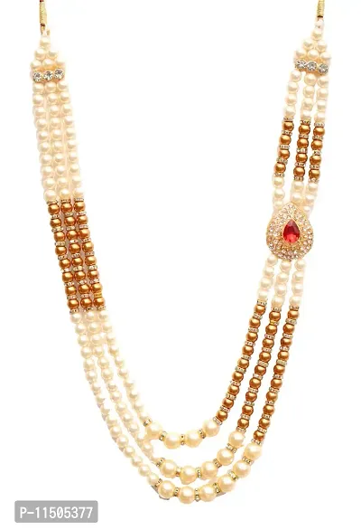 OneStoreIndia Handmade Pearl Stone & Studded AD(American Diamond) Necklace Jewellery For Men/Groom For Wedding(Dhula Mala/Kantha Haar) Or Special Occasions. (7854)