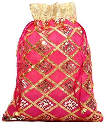 OneStoreIndia Handmade Traditional Designer Potli for Women & Girls or Gift Bags for Festivals, Religious products or Special Occasions.|Potli - 7| (Medium, Pink)