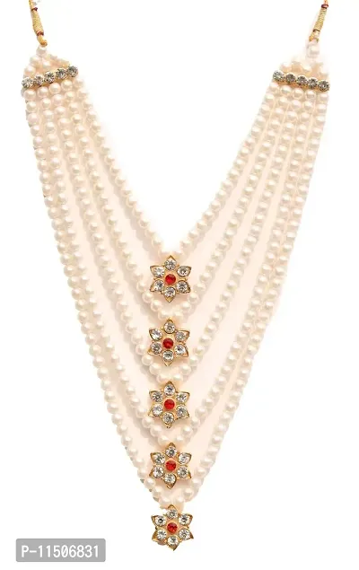 OneStoreIndia Handmade Pearl Stone & Studded AD(American Diamond) Necklace Jewellery For Men/Groom For Wedding(Dhula Mala/Kantha Haar) Or Special Occasions. (7831)
