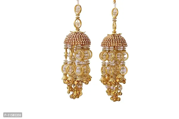 Geetanjali Plastic Base Metal Pearl Handmade Traditional Wedding Bridal Hand Hanging Kalira Kalere Kaleera for Women - Set of 2 (Pair , 8404) (Gold)-thumb2