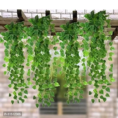 OneStoreIndia Handcrafted Artificial Money Plant Leaf Bail Hanging Dense Wisteria Flower Vine Pot/Bouquet for Outdoor or Home Decor (Green)-thumb0