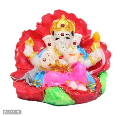 Geetanjali Crafts Handcrafted Lord Ganesha ji Sitting On Leaf Statue Multi 6 Cm Showpiece/Idol/Figurine/Murti for Pooja Ganesh Chaturthi, Festivals,Office Decor and Car Dash Board or Decorations