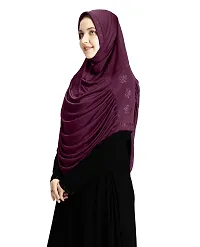 Mehar Hijab's Modest Women's Embellished with Glittering Stone Designs Stylish pleated Polycotton Feel Good Aasimah Hijab (X-Large, Wine)-thumb1