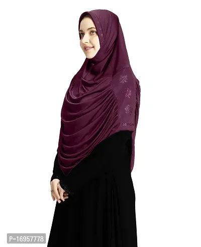 Mehar Hijab's Modest Women's Embellished with Glittering Stone Designs Stylish pleated Polycotton Feel Good Aasimah Hijab (X-Large, Wine)-thumb2