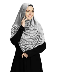 Mehar Hijab's Modest Women's Embellished with Glittering Stone Designs Stylish pleated Polycotton Feel Good Aasimah Hijab (X-Large, Silver)-thumb1