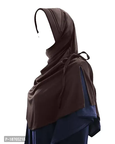 mehar hijab Modest Women's stylish Side Slit &Tie Solid Polycotton Soft feel good fabric Rania Hijab XL (Cocco)-thumb3