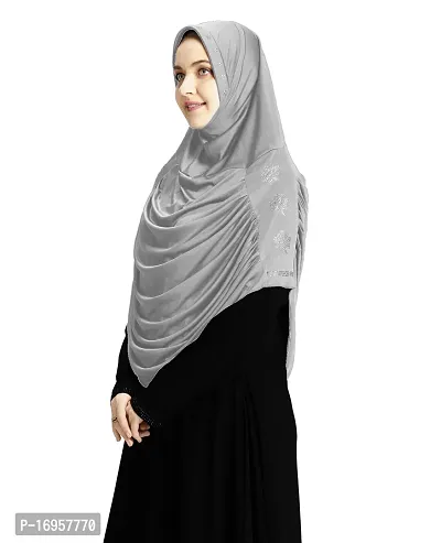 Mehar Hijab's Modest Women's Embellished with Glittering Stone Designs Stylish pleated Polycotton Feel Good Aasimah Hijab (XX-Large, Silver)-thumb0
