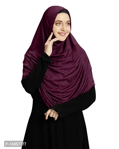 Mehar Hijab's Modest Women's Embellished with Glittering Stone Designs Stylish pleated Polycotton Feel Good Aasimah Hijab (Large, Wine)-thumb3