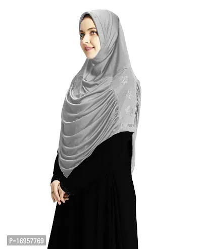 Mehar Hijab's Modest Women's Embellished with Glittering Stone Designs Stylish pleated Polycotton Feel Good Aasimah Hijab (X-Large, Silver)-thumb0