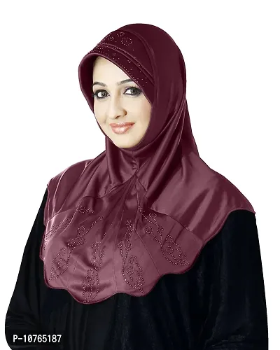 Mehar Hijab's Modest Women's Embellished with Glittering Stone Designs Stylish Polycotton Feel Good Fabric MEHARBAN 1st Gen HIJAB XL (Coffee)-thumb2