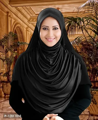 Mehar Hijabs Modest Womens Frilled Stylish Solid Polycotton Feel Good Fabric  FAEEZAH Hijab Black XL-thumb0