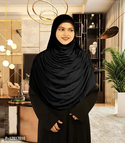 Mehar Hijabs Modest Womens Frilled Stylish Solid Polycotton Feel Good Fabric  FAEEZAH Hijab Black XL-thumb5