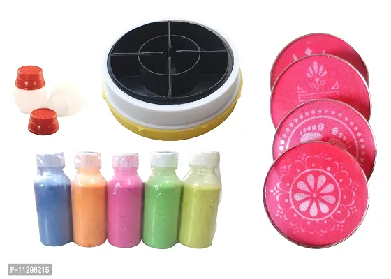 Generic Rangoli Tool kit for Making Unique and Beautiful Rangoli Designs-1 Rangoli Magic Stamp, 4 Rangoli Stencils (4""), 5 Rangoli Colour Bottles, 2 Rangoli Fillers