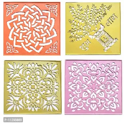Generic Rangoli Plastic Stencils for Floor Decoration (12x12 inches in Size- Set of 4)