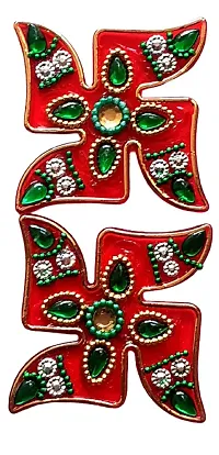 Self Adhesive Decorative Acrylic Diwali Stickers- Laxmi paduka, Shubh Labh, Charan Stickers, Swastik Stickers and Leaf Rangoli Floor Stickers for Home Door Entrance Stickers-thumb4