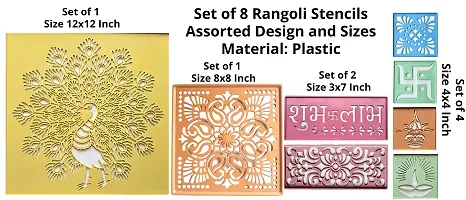 Artonezt Ready to Draw Rangoli Making Stencils for Navratri Pongal Diwali Pooja Mandir Floor Decoration Set of 8 DIY Kolam Rangoli Stencils-thumb1