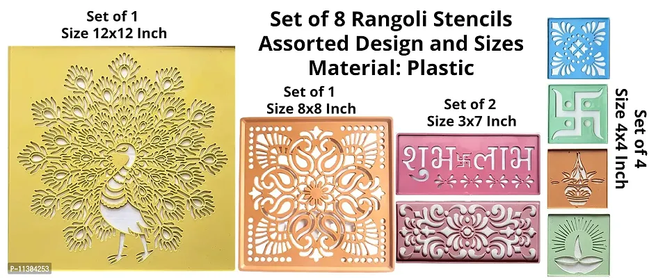 Artonezt Ready to Draw Rangoli Making Stencils for Navratri Pongal Diwali Pooja Mandir Floor Decoration Set of 8 DIY Kolam Rangoli Stencils-thumb2