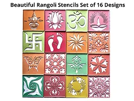 Artonezt Rangoli Tool Kit: 16 Ready to Draw DIY Kolam Rangoli Making Stencils and 10 Rangoli Colour Bottles for Navratri Pongal Diwali Pooja Mandir Floor Decoration Art & Craft-thumb1