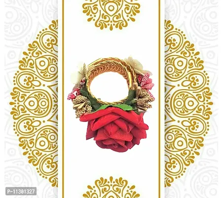 Artonezt Designer Elegant Artificial Rose Gold Plated Stretchable Bracelet Rakhee for Bhabhi Sister-in-Law Sister Latkan Kaleera Bangle for Raksha Bandhan-thumb5