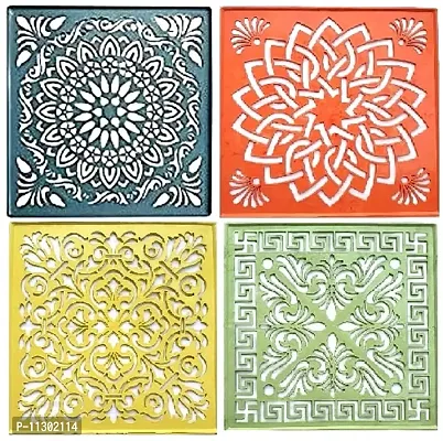 Plastic Rangoli Stencils for Floor Decoration (12x12 inches in Size- Set of 4)