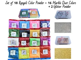 Artonezt Rangoli Making Tool Kit: 16 Rangoli Kolam Color Powder Pack + 2 Glitter Powder Pack + 2 Plastic Fillers + 1 Dropper +1 Rangoli Pen-thumb1