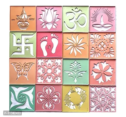 Ready to Draw Rangoli Making Stencils, Rangoli Plastic Stencils for Floor Decoration (4x4 inches in Size- Set of 16 Rangoli Stencils) and (3x7 inches in Size- Set of 10 Rangoli Stencils)-thumb2