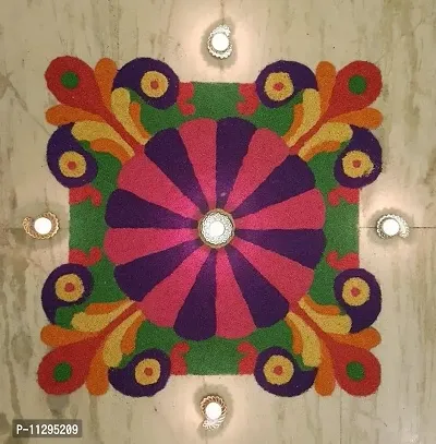 Artonezt Diwali Floor Decoration Kit: 12 Burada Wood Saw Dust Rangoli Colour Pack + 12 (3D) Reflection Shadow Diya for Navratri Pongal Pooja Mandir Floor Decoration Home D?cor Deepawali Lighting Panti-thumb4