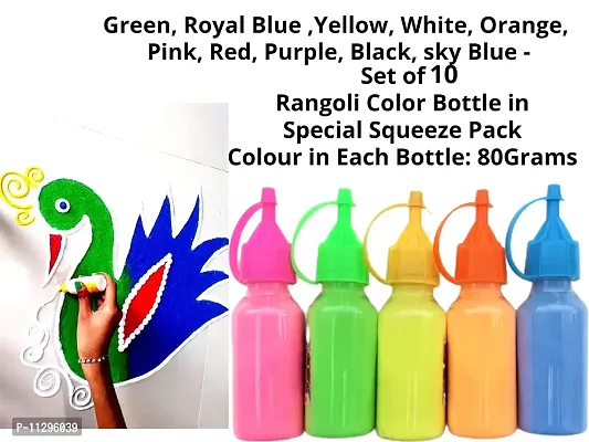 Artonezt Rangoli Tool Kit: 16 Ready to Draw DIY Kolam Rangoli Making Stencils and 10 Rangoli Colour Bottles for Navratri Pongal Diwali Pooja Mandir Floor Decoration Art & Craft-thumb5