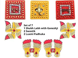 Artonezt Self-Adhesive Decorative Acrylic Navratri Diwali Shubh Labh, Ganeshji, Swastik, Laxmi Paduka Charan Stickers and Kalash Rangoli Floor Stickers for Home Door Wall Entrance Stickers-thumb1