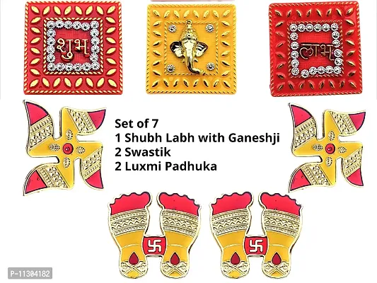 Artonezt Self-Adhesive Decorative Acrylic Navratri Diwali Shubh Labh, Ganeshji, Swastik, Laxmi Paduka Charan Stickers and Kalash Rangoli Floor Stickers for Home Door Wall Entrance Stickers-thumb2