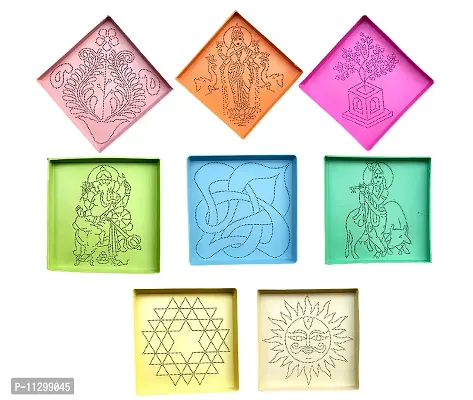 Ready to use, Rangoli Stencils for Making Unique and Beautiful Rangoli Designs-(Set of 8 Assorted Rangoli Stencils-Dotted) Size: 6x6 inches-thumb0