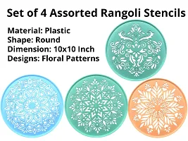 Artonezt Ready to Draw Round Rangoli Making Stencils for Navratri Pongal Diwali Pooja Mandir Floor Decoration (Size 10x10 inches) Set of 4 DIY Kolam Rangoli Stencils Floral Patterns-thumb2