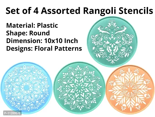 Artonezt Ready to Draw Round Rangoli Making Stencils for Navratri Pongal Diwali Pooja Mandir Floor Decoration (Size 10x10 inches) Set of 4 DIY Kolam Rangoli Stencils Floral Patterns-thumb3