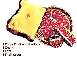 Artonezt Handcrafted Decorated Karwachauth Thali Set with Latkan (Thali, Kalash, Chalni, Thali Cover) Puja Thalis for Karwa Chauth Poojan Wedding Diwali Navratri Varalakshmi Lakshmi Ganesh Aarti-thumb1