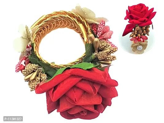 Artonezt Designer Elegant Artificial Rose Gold Plated Stretchable Bracelet Rakhee for Bhabhi Sister-in-Law Sister Latkan Kaleera Bangle for Raksha Bandhan-thumb0