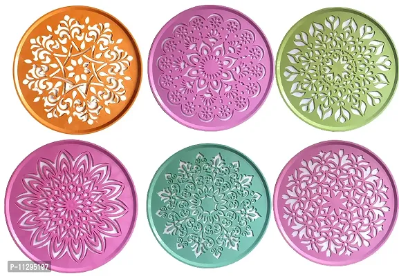 Ready to Draw Rangoli Making Kit Rangoli Making Stencils/Plastic Rangoli Stencils 8 Inches- Set of 6 Pcs Unique Rangoli Design Stencils,Multicolour,Medium(RS06RO)