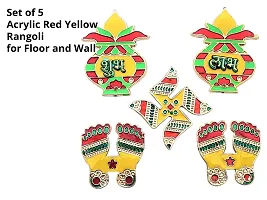 Artonezt Self-Adhesive Decorative Acrylic Navratri Diwali Shubh Labh, Swastik, Laxmi Paduka Charan Stickers and Kalash Rangoli Floor Stickers for Home Door Wall Entrance Stickers-thumb1