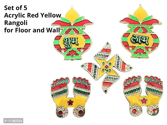 Artonezt Self-Adhesive Decorative Acrylic Navratri Diwali Shubh Labh, Swastik, Laxmi Paduka Charan Stickers and Kalash Rangoli Floor Stickers for Home Door Wall Entrance Stickers-thumb2