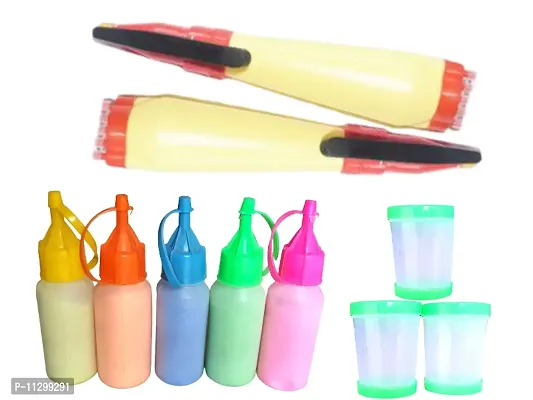 Rangoli Tool kit latest- Pack of Rangoli Color Plastic Powder Bottles, 2 Rangoli Pen, 3 Rangoli Fillers