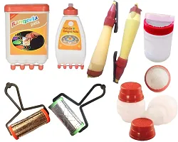 Plastic Rangoli Tool kit for Making Unique and Beautiful Rangoli Designs with Rangeela patta, Galicha patta, Fillers, Outliner Pen, Rollers with 10 Packs of Rangoli Colour (50 Gram Each)-thumb1